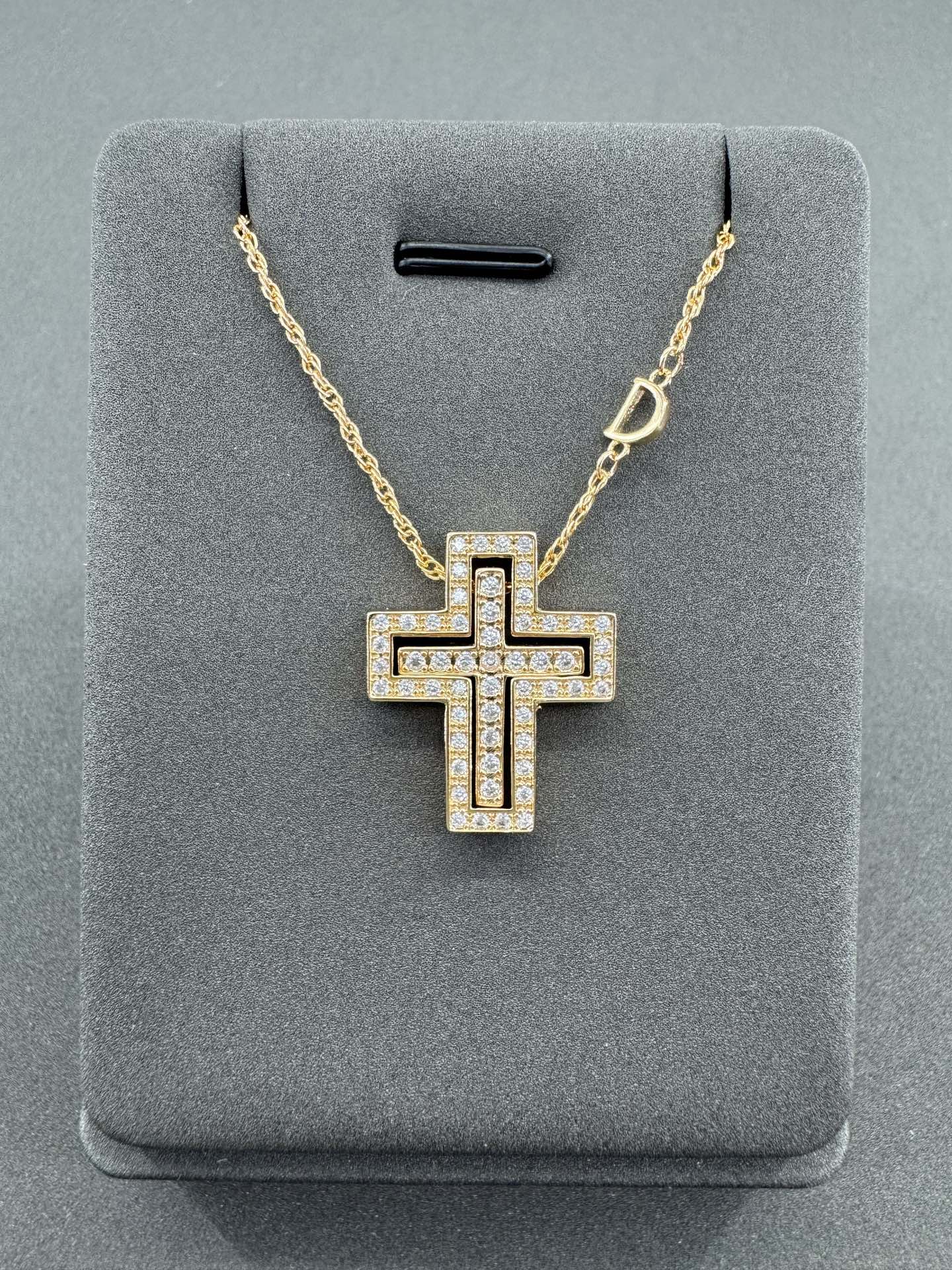 Damiani D Cross Pendant with Emerald and Diamond Accents